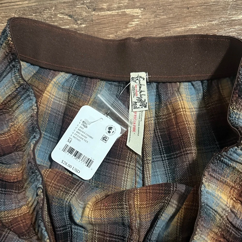 NWT Free People Brown Combo Plaid Boxer Shorts Size Medium - Picture 2 of 4